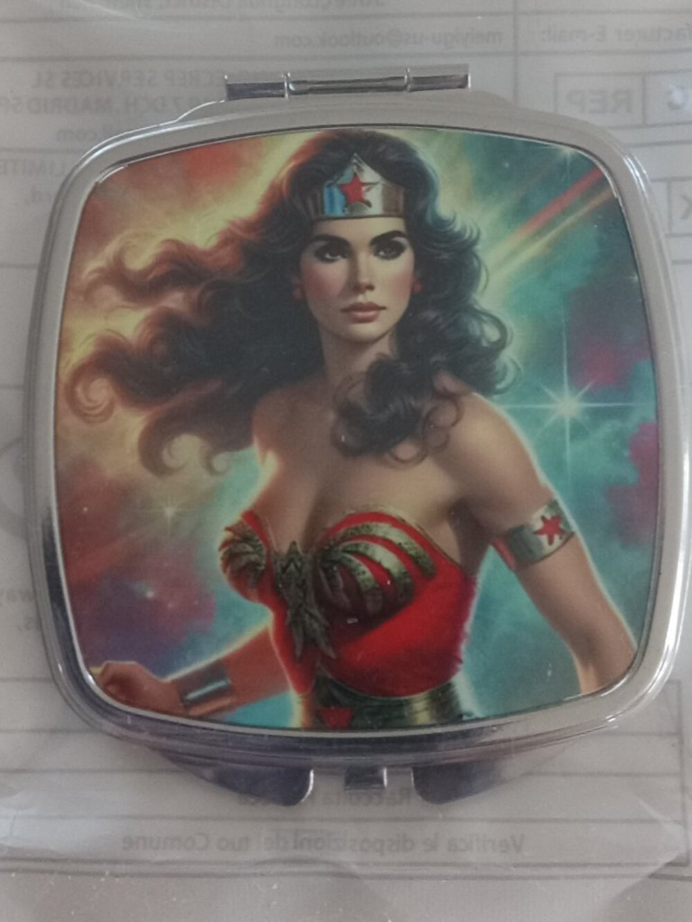 Handmade Wonder Woman Stainless Steel Compact Pocket Mirror Square